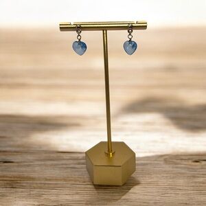 Blue Crystal Heart Drop Earrings